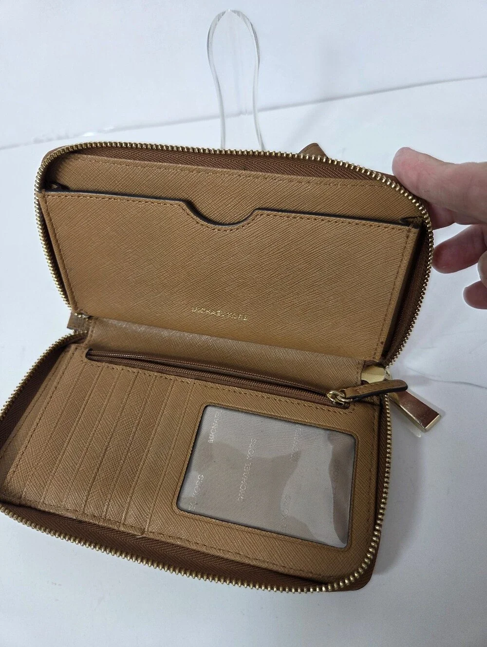 vtg michael kors brown solid leather zip around phone wallet full size classic